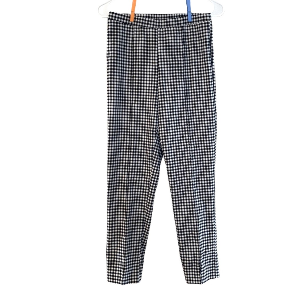 NWT Lynn Ritchie Stretchy Black White Plaid Cropped Pull On Pants Size XS